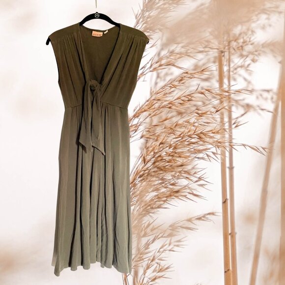 Mixie Green V-Neck Calf-Length Dress — Soft Earth Edit - Picture 1 of 5